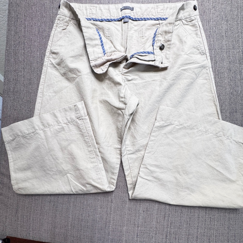 Gap Womens Khaki Beige Linen Cotton Blend Wide Leg Crop Pants Size 16